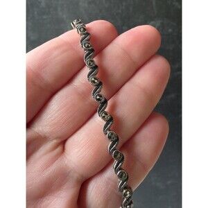 925 Sterling Silver Marcasite Chain Bracelet Vintage
